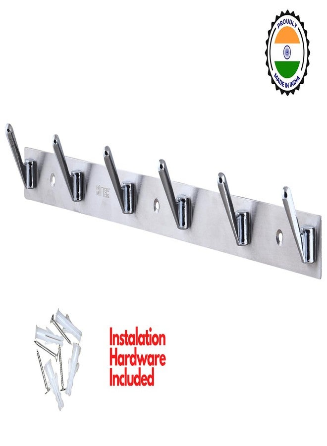 HingeMinds Stainless Steel Cloth Hanger for Wall, Clothes Hook Hangers Door Mounted, Bathroom Hooks for Hanging Towel, Wall Mount Shirt Hangers, Dress Holder Hooks - 6 Pin - XL, Pack of 2, Silver - Image 3